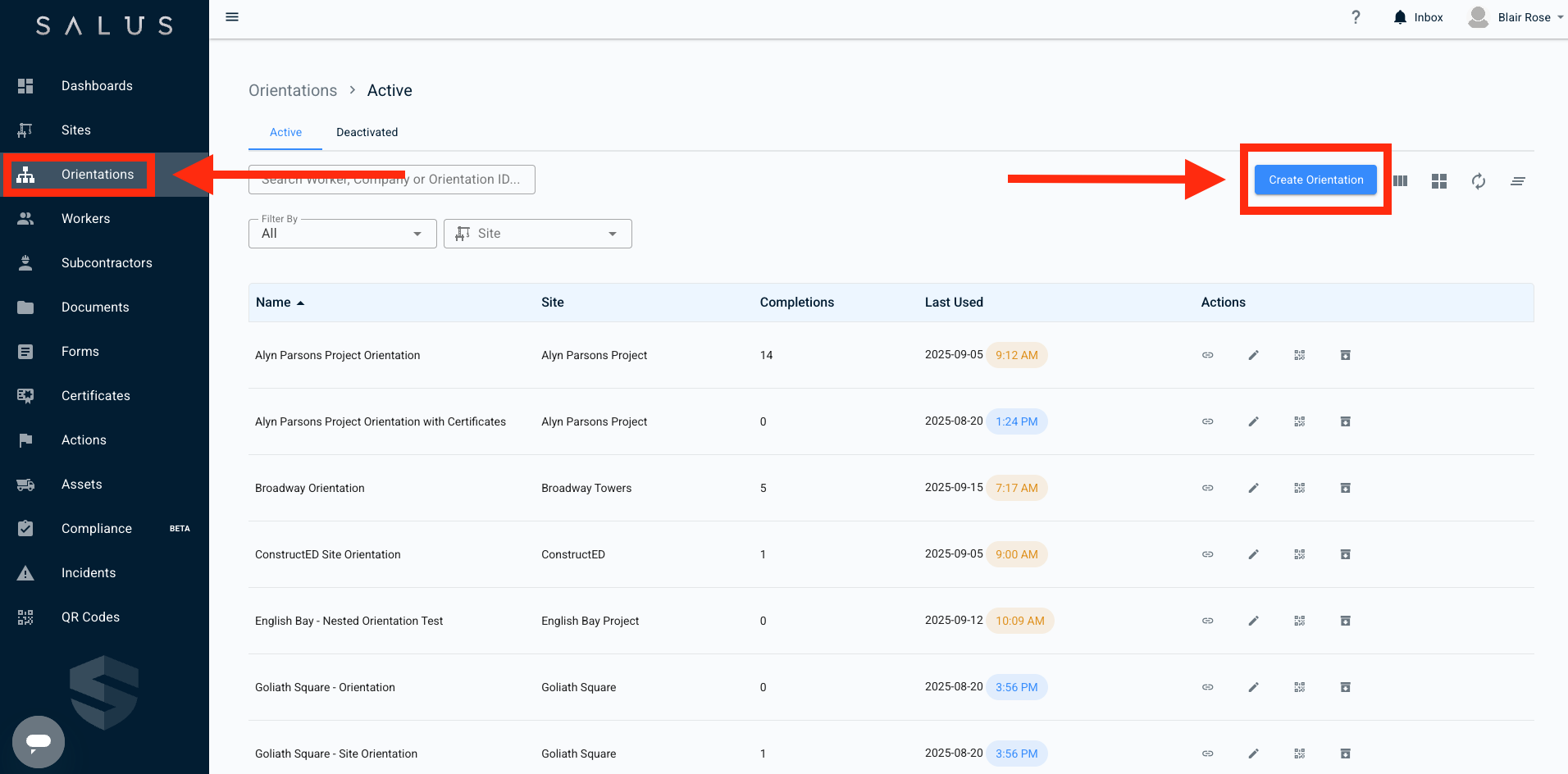 Create Orientation button