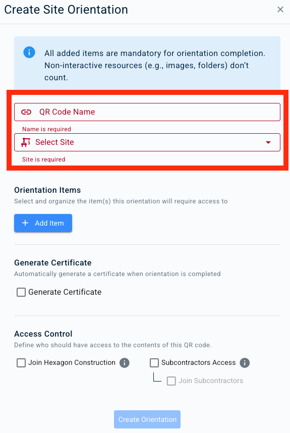 Orientation setup details