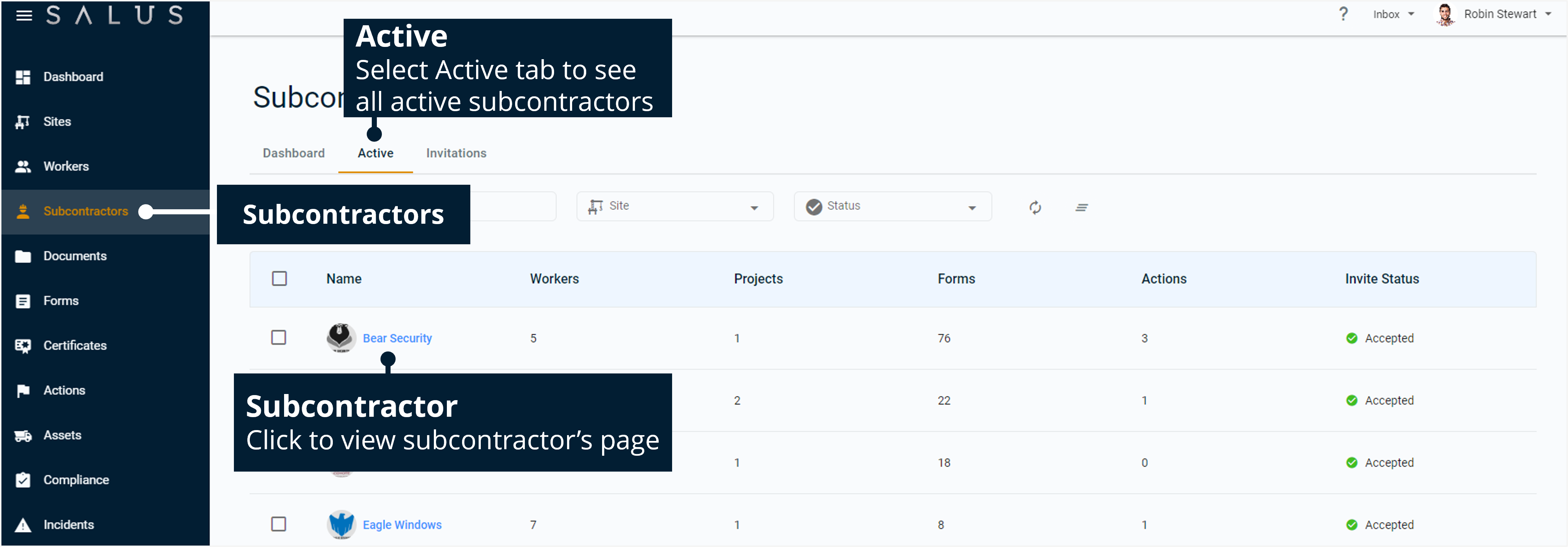 Viewing & Managing Subcontractor Workers – SALUS